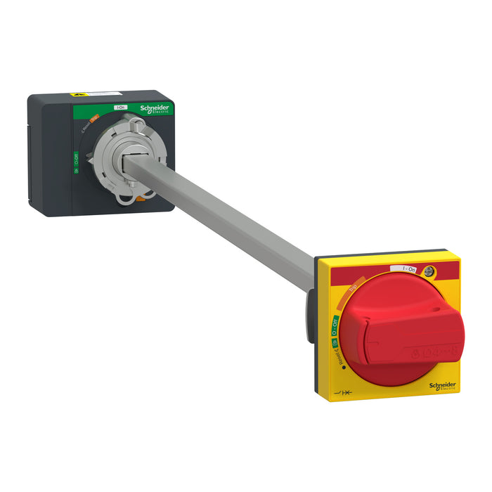 extended rotary handle, ComPacT NSXm, red handle on yellow front, shaft length 200 to 600 mm, IP65