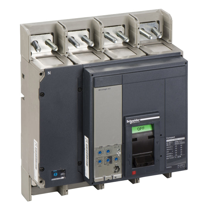circuit breaker ComPact NS800N, 50 kA at 415 VAC, Micrologic 5.0 trip unit, 800 A, fixed,4 poles 4d