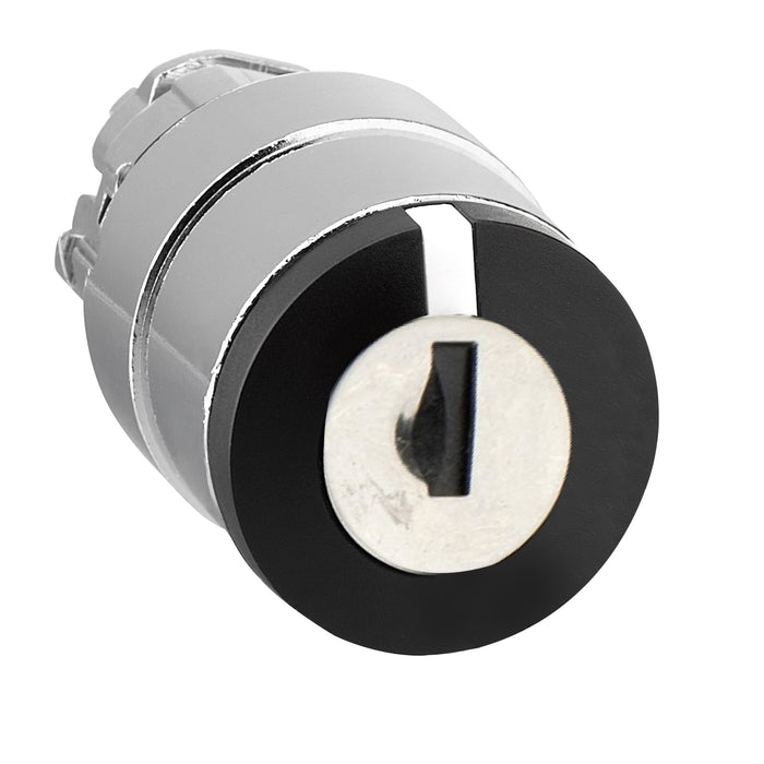 Harmony XB4, Key switch selector head, metal, black, Ø22, key n°455, 3 positions, stay put