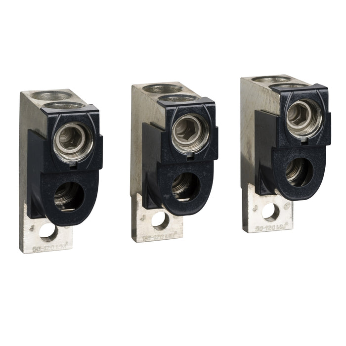aluminium bare cable connectors, ComPact NSX, EasyPact CVS, for 2 cables 50 mm² to 120 mm², 250 A, set of 3 parts