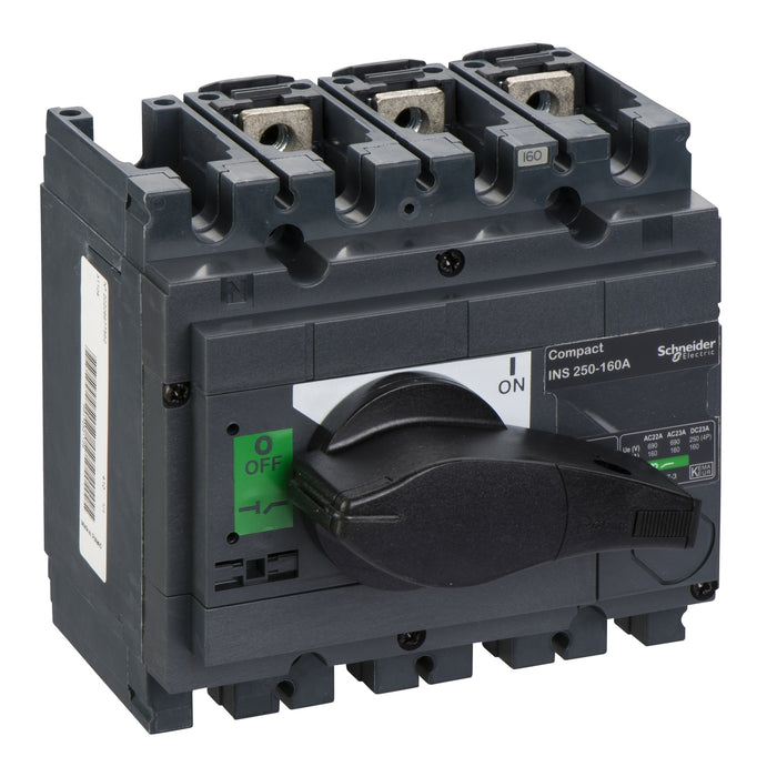 switch disconnector, Compact INS250-160 , 200 A, standard version with black rotary handle, 3 poles