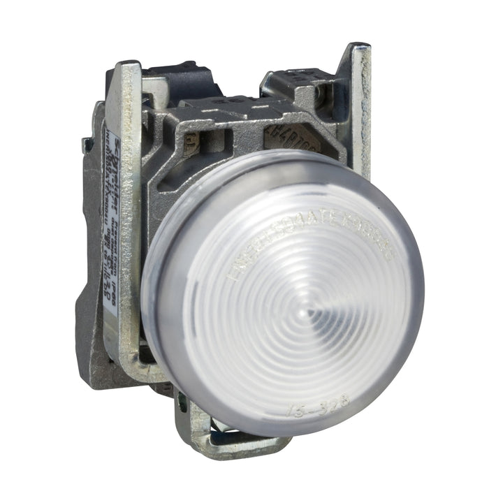 Complete pilot light, Harmony XB4, round Ø22 mm, IP65, white, integral LED, 24...120 V, lugs, ATEX