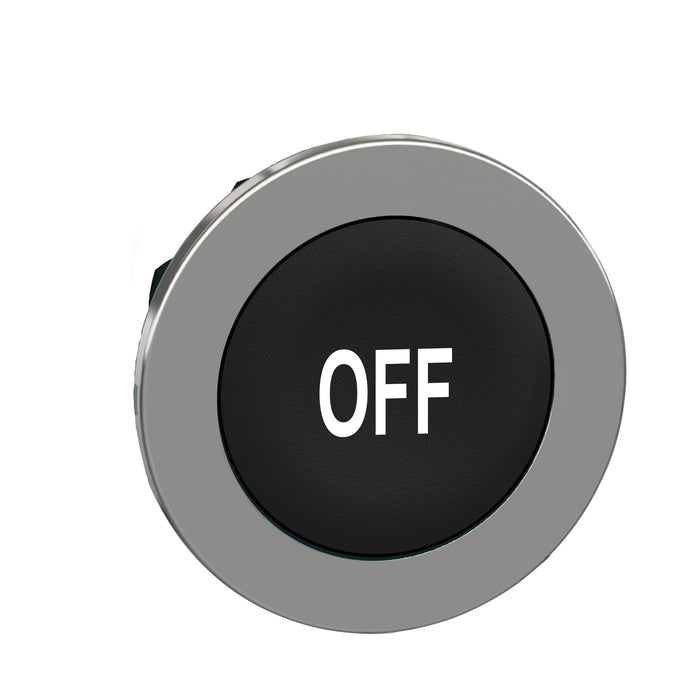 Head for non illuminated push button, Harmony XB4, flush mounted black flush caps pushbutton white marked "OFF"