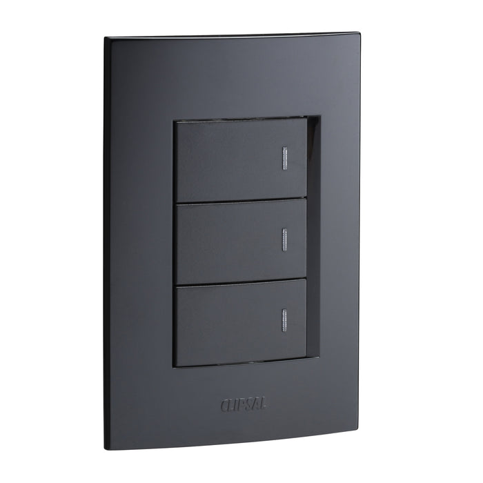 3 Lever, 2 way switch-horizontal mount (3 x 1 wide module) - black