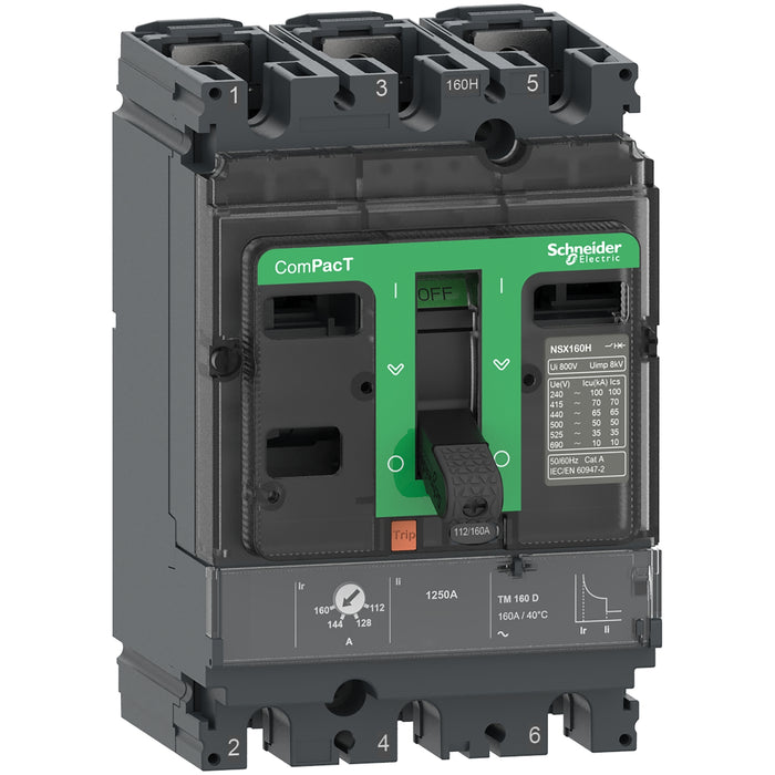 Circuit breaker ComPacT NSX100R, 200kA at 415VAC, TMD trip unit 80A, 3 poles 3d