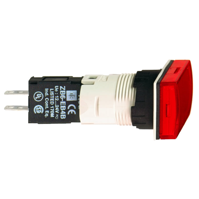 Complete pilot light, Harmony XB6, rectangular red Ø 16 with integral LED 12...24 V