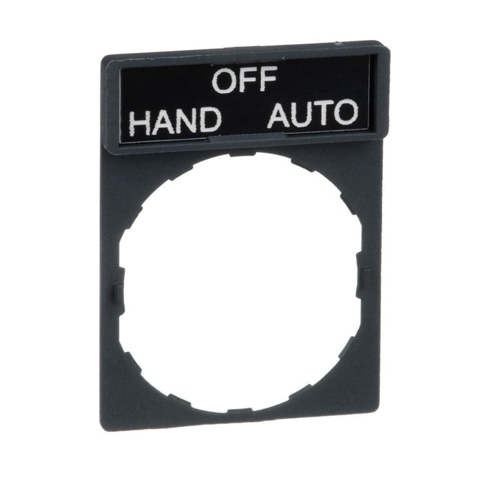 legend holder 30 x 40 mm with legend 8 x 27 mm with marking HAND-OFF-AUTO