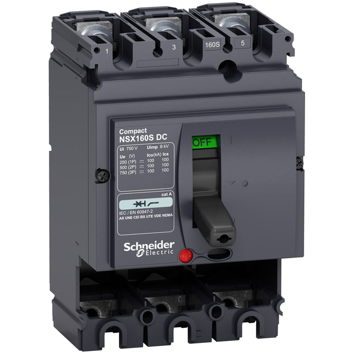 circuit breaker basic frame, ComPact NSX160S DC, 100 kA at 750 VDC, 160 A, without trip unit, 3 poles