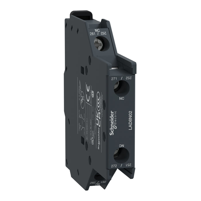 Auxiliary contact block, TeSys D, 2NC, side mounting, screw clamp terminals