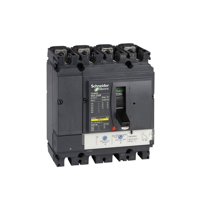 circuit breaker ComPact NSX160B, 25 kA at 415 VAC, TMD trip unit 160 A, 4 poles 3d