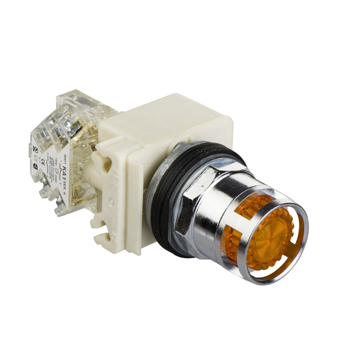 amber illuminated pushbutton Ø 30 - flush spring return - 24 V - 1OC