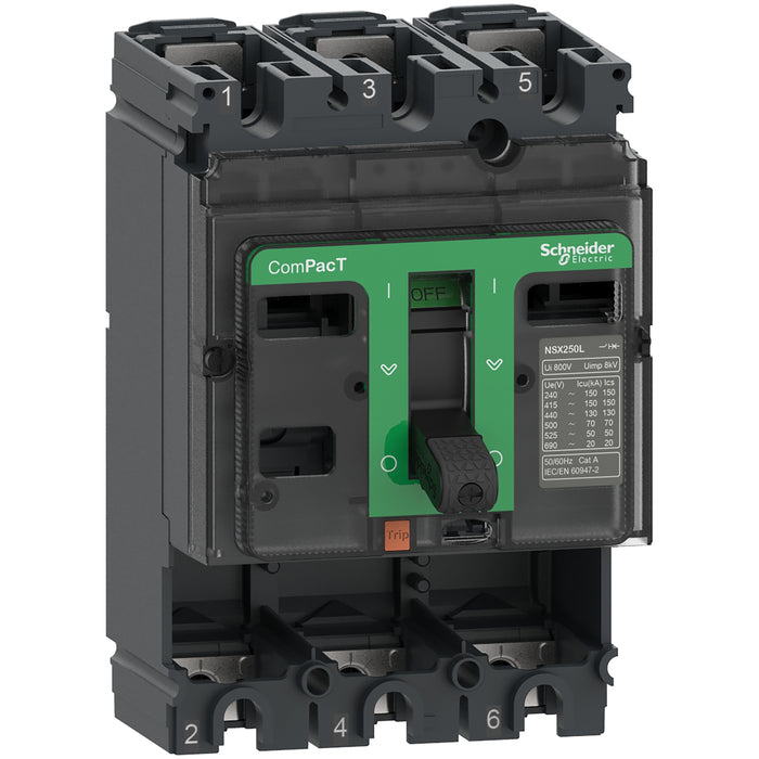 circuit breaker basic frame, ComPacT NSX160S, 100 kA at 415 VAC 50/60 Hz, 160 A, without trip unit, 3 poles