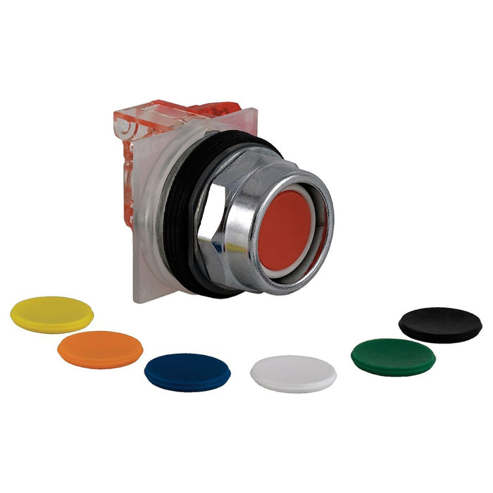 Push-button, Harmony 9001K, metal, recessed, 7 colours choice, 30mm, spring return, 1 C/O