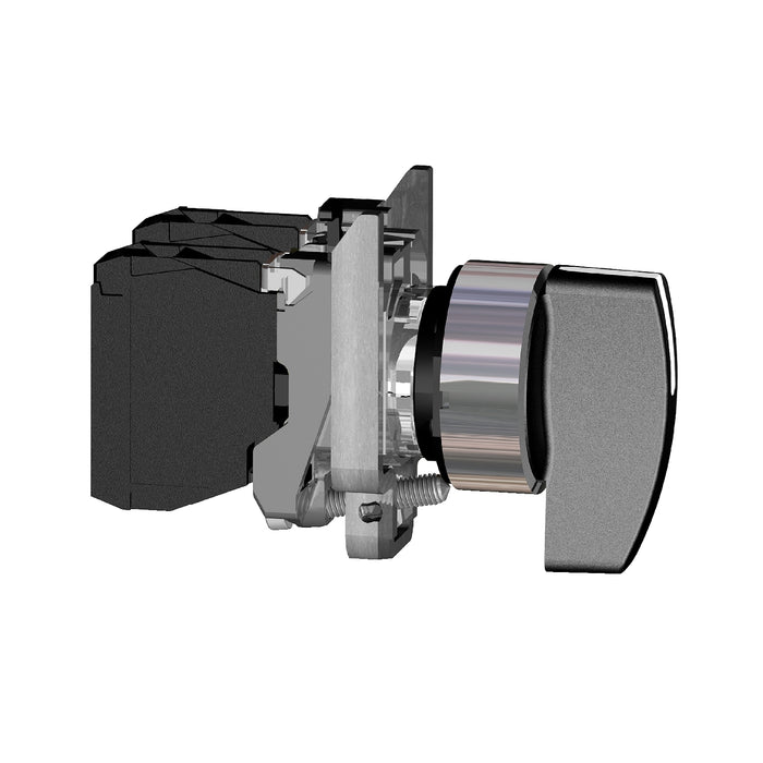 Complete selector switch, Harmony XB4, black Ø22 mm, 3 positions +/- 45°- stay put, 2 NO, ATEX