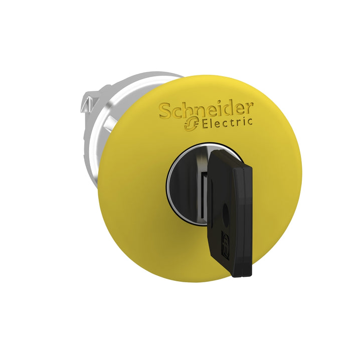 Head for emergency switching off push button, Harmony XB4, yellow mushroom Ø 40 mm stop Ø22 mm key release 455E