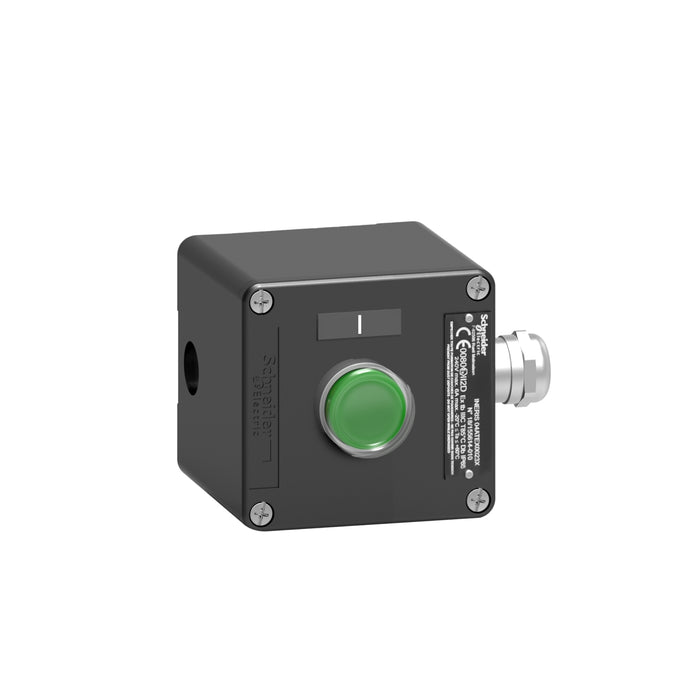 Control station, metal, start function, 1 flush push button, green, 1 NO, ATEX