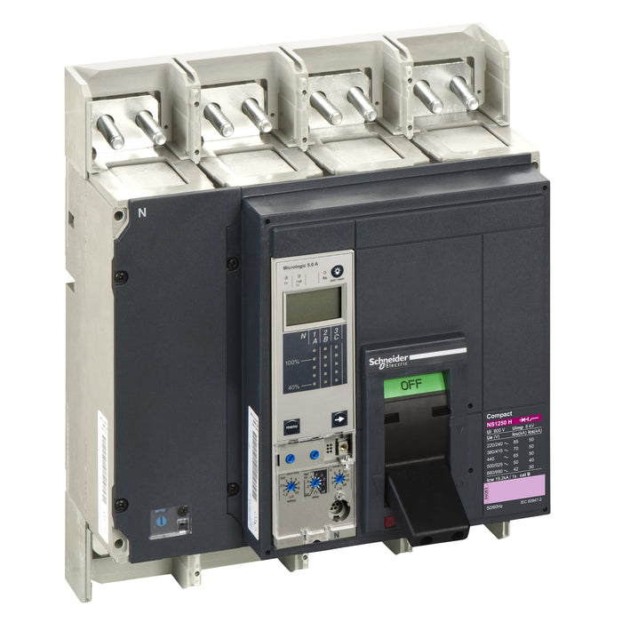 circuit breaker ComPact NS1250H, 70 kA at 415 VAC, Micrologic 5.0 E trip unit, 1250 A, fixed,4 poles 4d