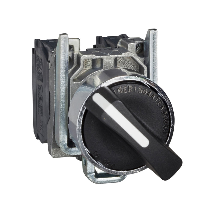 Complete selector switch, Harmony XB4, black Ø22 mm, 3 positions +/- 45°- stay put, 2 NO, ATEX