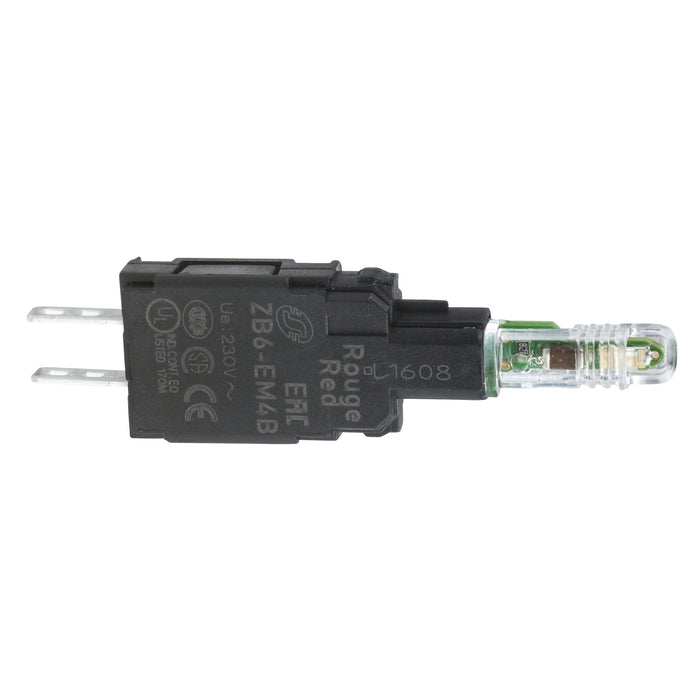 Complete body for pilot lights, Harmony XB6, red light block with body/fixing collar with integral LED 230...240 V