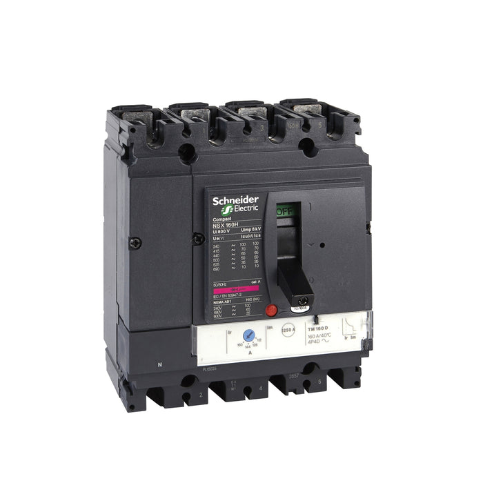 circuit breaker ComPact NSX160H, 70 kA at 415 VAC, TMD trip unit 160 A, 4 poles 3d