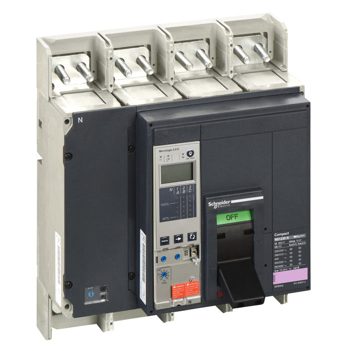 circuit breaker ComPact NS1250N, 50 kA at 415 VAC, Micrologic 2.0 E trip unit, 1250 A, fixed,4 poles 4d