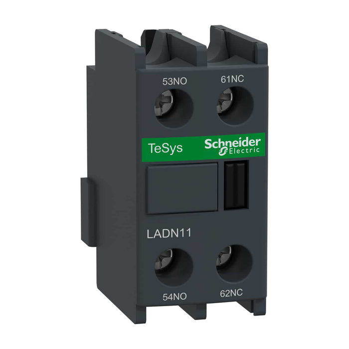 LADN11 - Auxiliary contact block, TeSys D, 1NO + 1NC, front mounting, screw clamp terminals