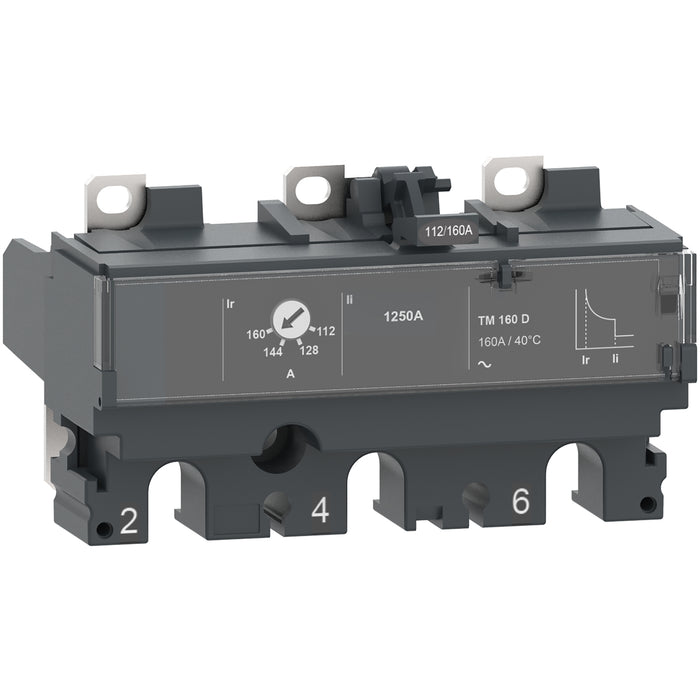 trip unit TM80D for ComPacT NSX 100/160/250 circuit breakers, thermal magnetic, rating 80 A, 3 poles 3d