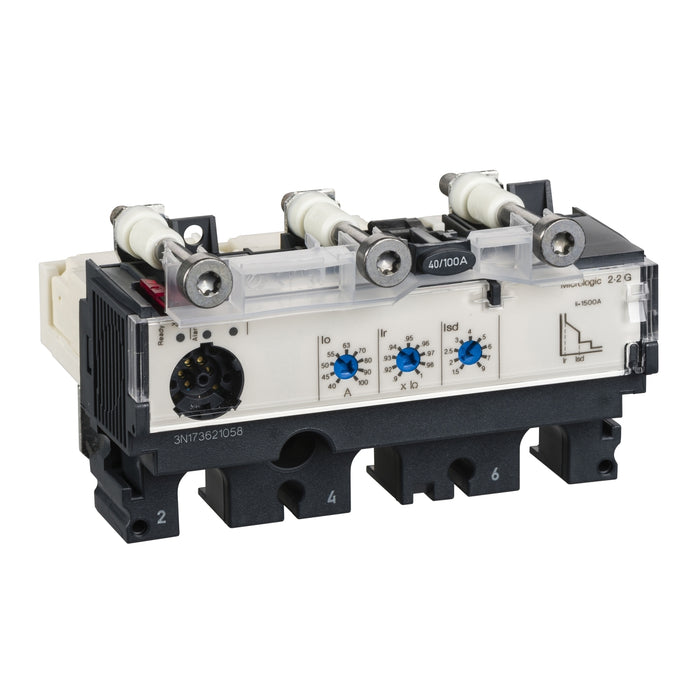 trip unit MicroLogic 2.2 G for ComPact NSX 100/160/250 circuit breakers, electronic, rating 100 A, 3 poles 3d