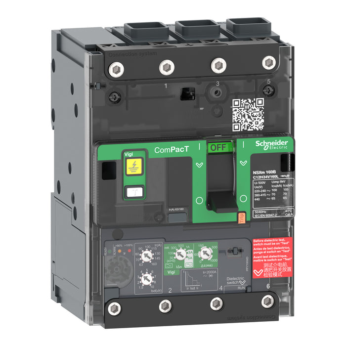 circuit breaker ComPacT NSXm B (25 kA at 415 VAC), 3P 3d, 50 A rating Micrologic 4.1 trip unit, EverLink connectors