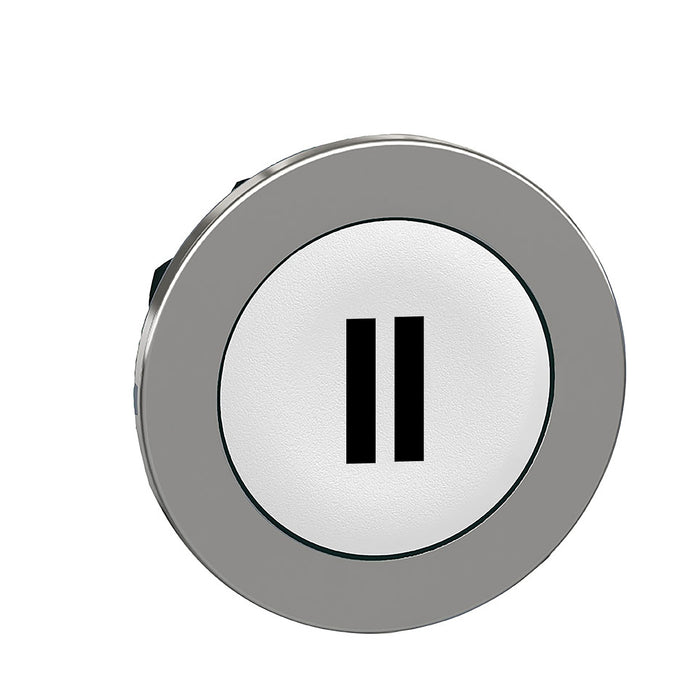 Head for non illuminated push button, Harmony XB4, flush mounted white flush caps pushbutton black marked "II"