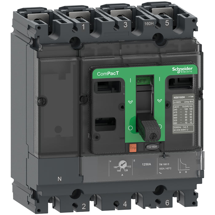Circuit breaker ComPacT NSX100R, 200kA at 415VAC, TMD trip unit 40A, 4 poles 4d