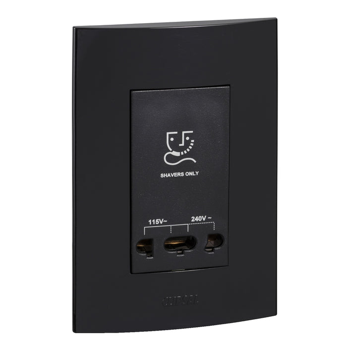 Monoblock shaver socket complete with surrounds (100mmx50mm) - black