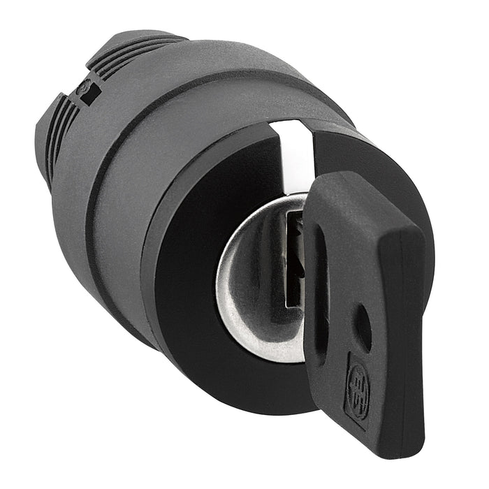 Harmony XB5, Key switch selector head, plastic, black, Ø22, key n°455, 3 positions, spring return from left to center