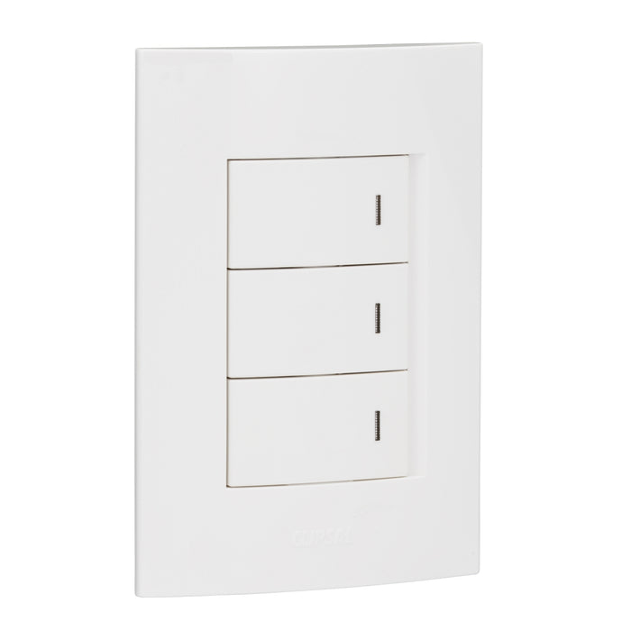 3 Lever, 2 way switch-horizontal mount (3 x 1 wide module) - white