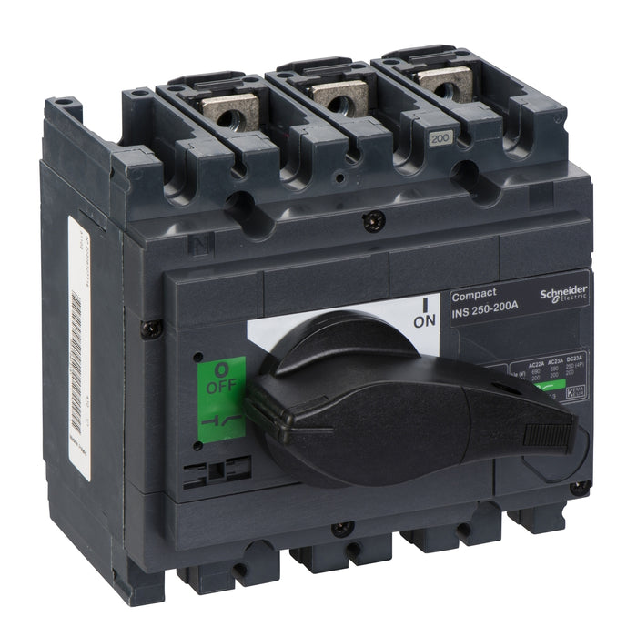 switch disconnector, Compact INS250-200 , 160 A, standard version with black rotary handle, 3 poles