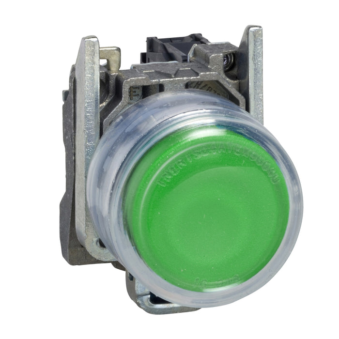 Complete push button, Harmony XB4, green pushbutton Ø22 mm, spring return, for insertion of legend, 1 NO, ATEX