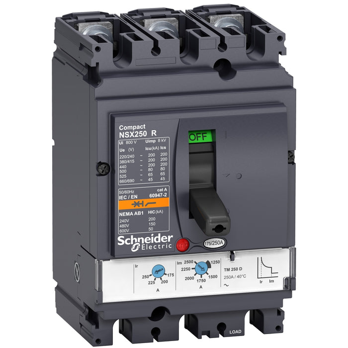 circuit breaker ComPact NSX250R, 200 kA at 415 VAC, TMD trip unit 160 A, 3 poles 3d