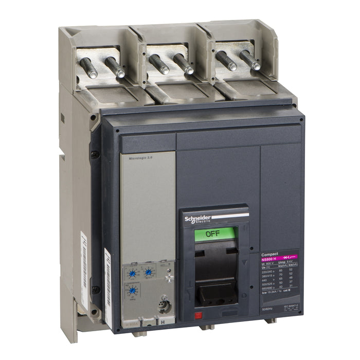 circuit breaker ComPact NS800H, 70 kA at 415 VAC, Micrologic 2.0 trip unit, 800 A, fixed, 3 poles 3d