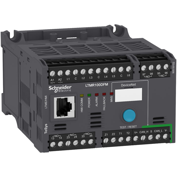 Motor Management, TeSys T, motor controller, DeviceNet, 6 logic inputs, 3 relay logic outputs, 5 to 100A, 100 to 240VAC