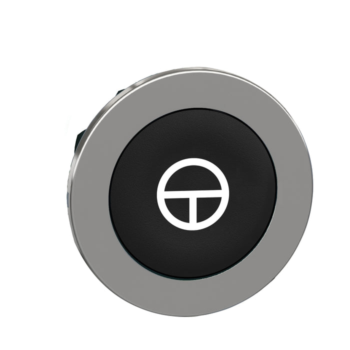 Head for non illuminated push button, Harmony XB4, flush mounted black flush caps pushbutton white marked "T"