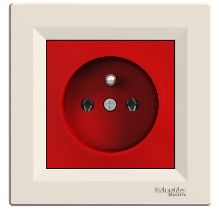 Asfora - single socket outlet with pin earth - 16A cream/red