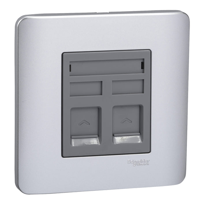 Data Outlet, ZENcelo, 2 gang, category 6, with integrated shutter, silver satin
