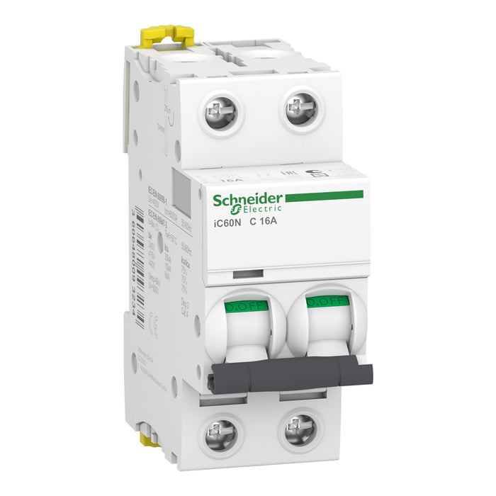 Miniature circuit-breaker, Acti9 iC60N, 2 pole, 16 A, C curve, 6000 A (IEC 60898-1), 10 kA (IEC 60947-2)