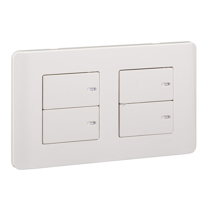 ZENcelo - 16AX 2+2 Gang 2 Way Full-Flat Switch with Ondicator - white