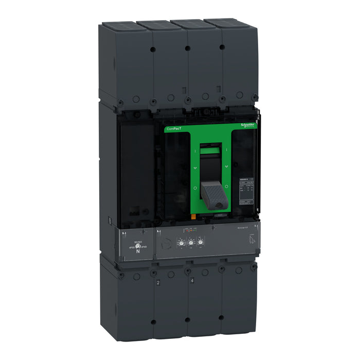 Circuit breaker ComPacT NSX400K, 36kA at 800VAC, 10kA at 1000VAC, MicroLogic 2.3 trip unit, 250A, 4 poles 4d