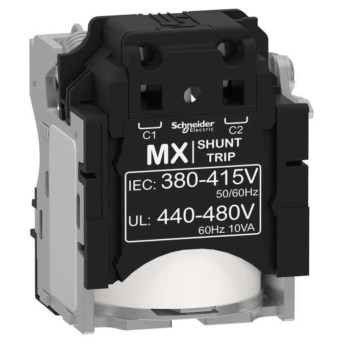 MX shunt release, ComPacT NSX, rated voltage 380/415 VAC 50/60 Hz, 440/480 VAC 60 Hz, screwless spring terminal connections