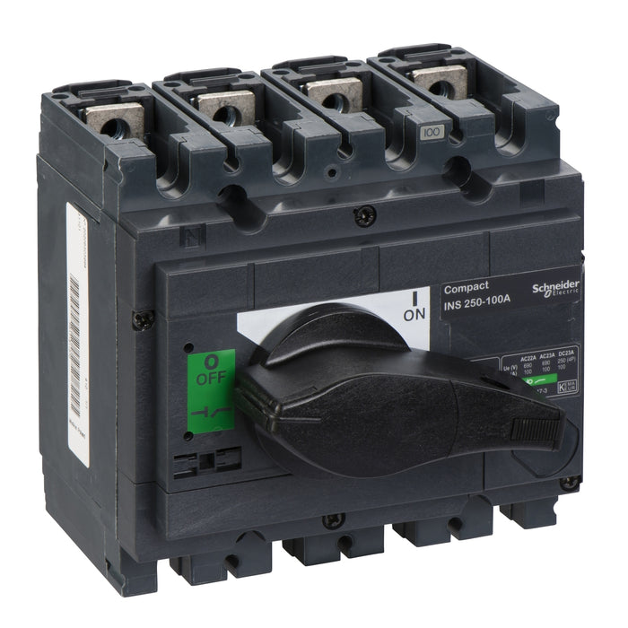 switch disconnector, Compact INS250-100 , 100 A, standard version with black rotary handle, 4 poles