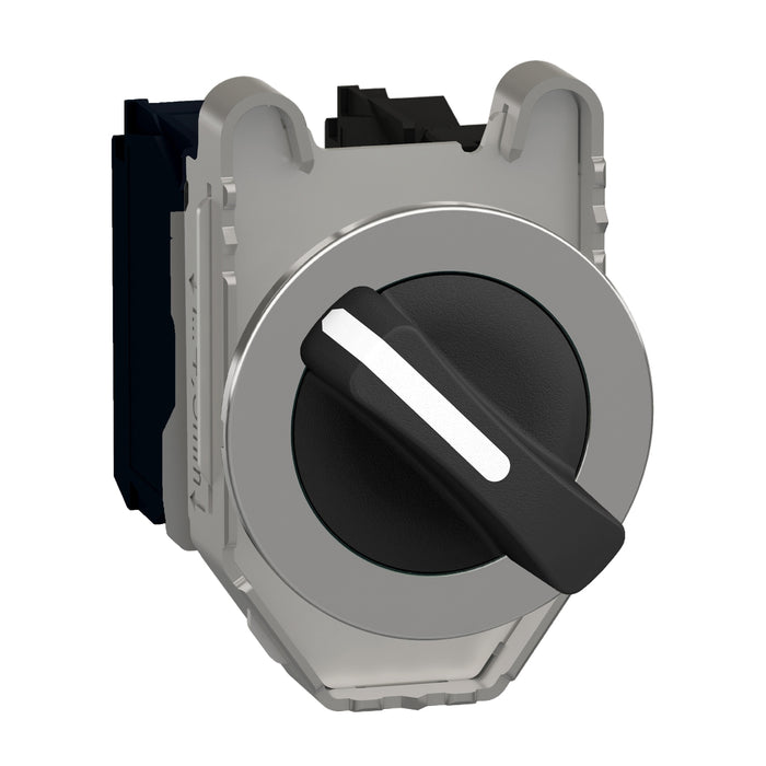 Harmony XB4, Selector switch flush mounted, metal, black, Ø30, 2 positions, stay put, 1NO 1 NC