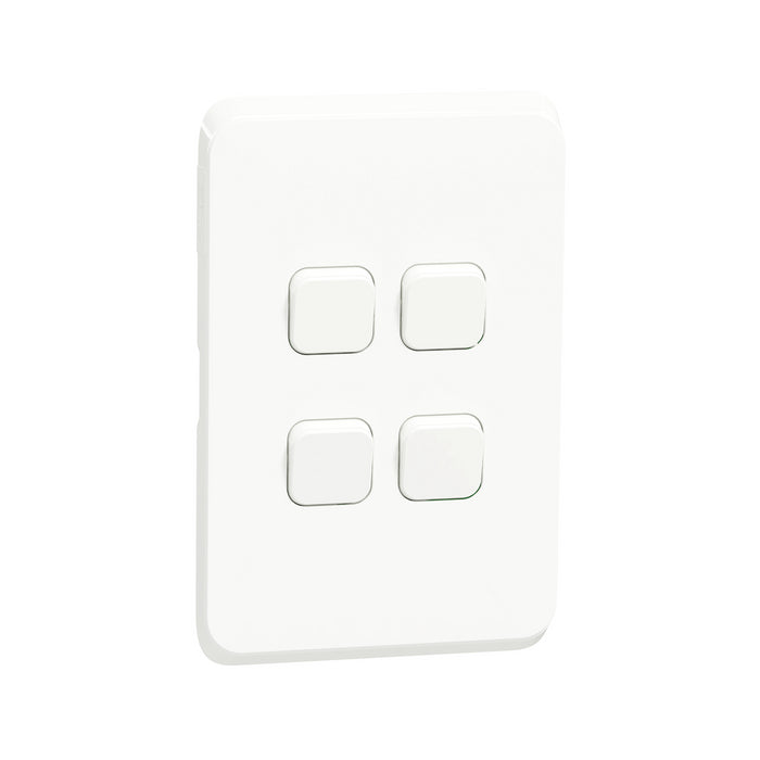 Iconic, cover frame with fixing frame, vertical, 4 rockers, white