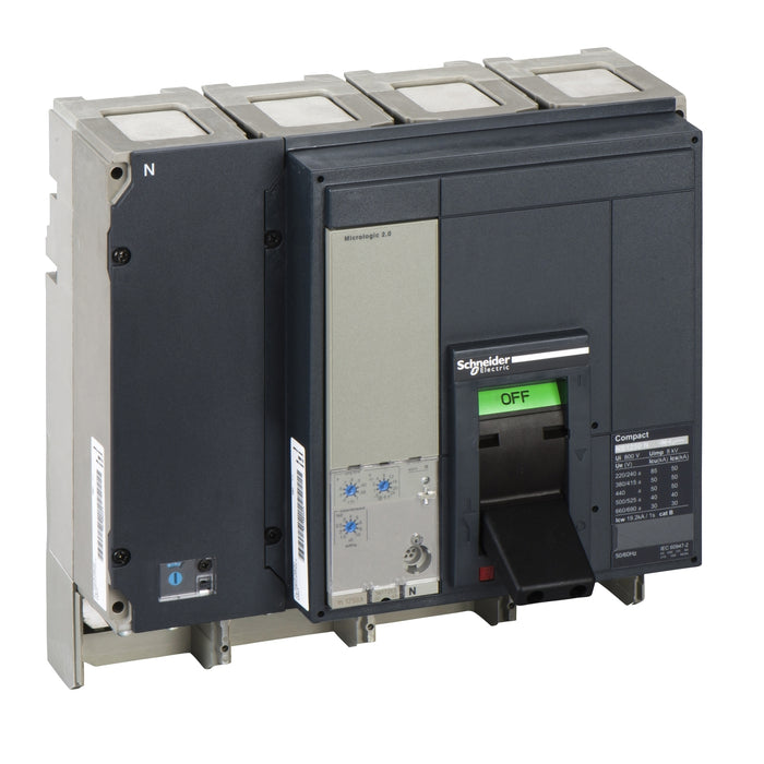 circuit breaker ComPact NS630bH, 70 kA at 415 VAC, Micrologic 5.0 E trip unit, 630 A, fixed,4 poles 4d